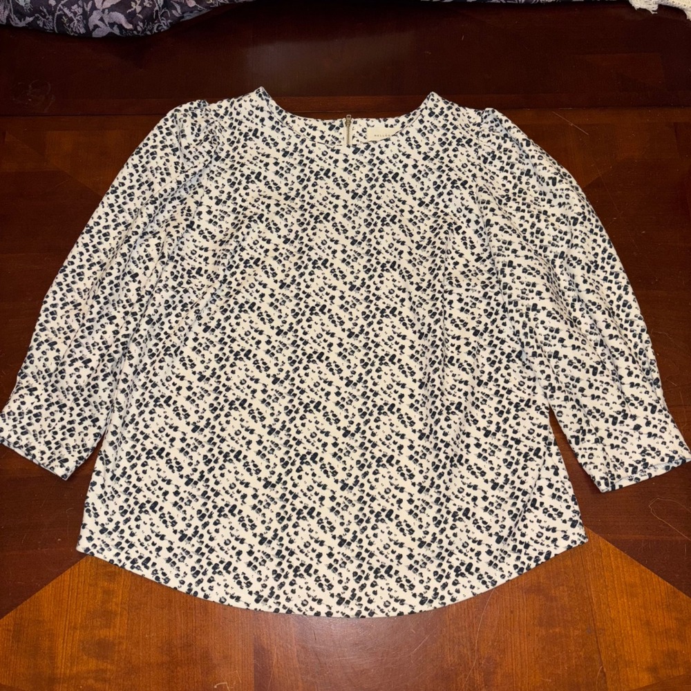 Melloday | Women's Tunic Blouse | Size L | Ivory Black Print 3/4 Sleeve Blouse